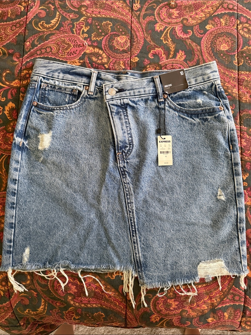 Express Distressed Denim Mini Skirt in Light Blue